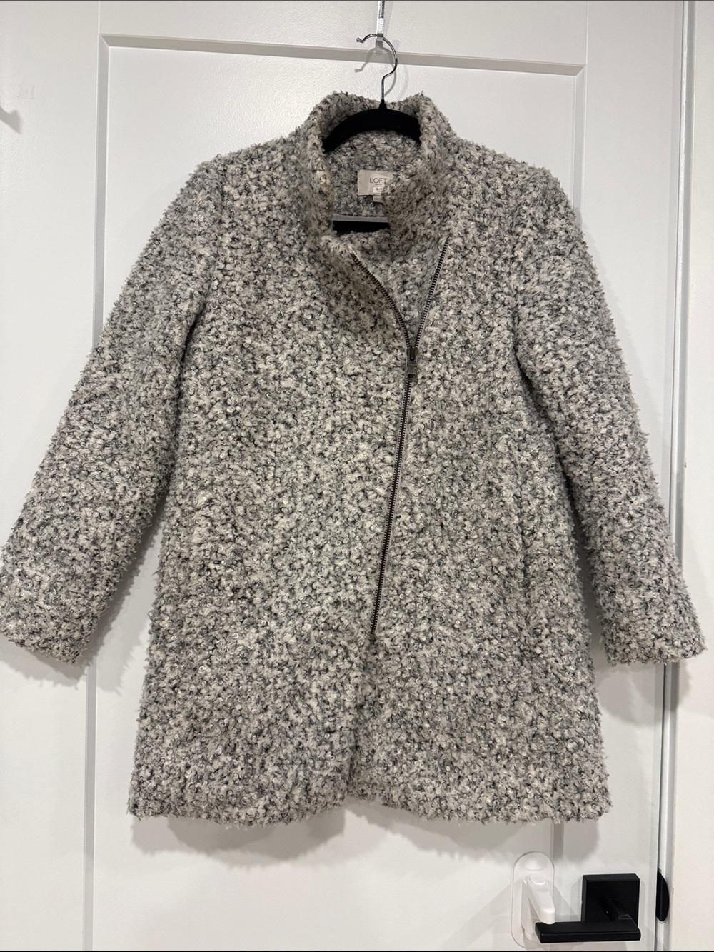 LOFT Gray Bouclé Teddy Zip-Front Coat